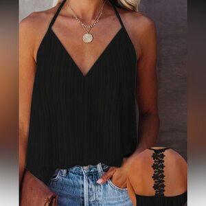 Elegant Black Lace Halter Top